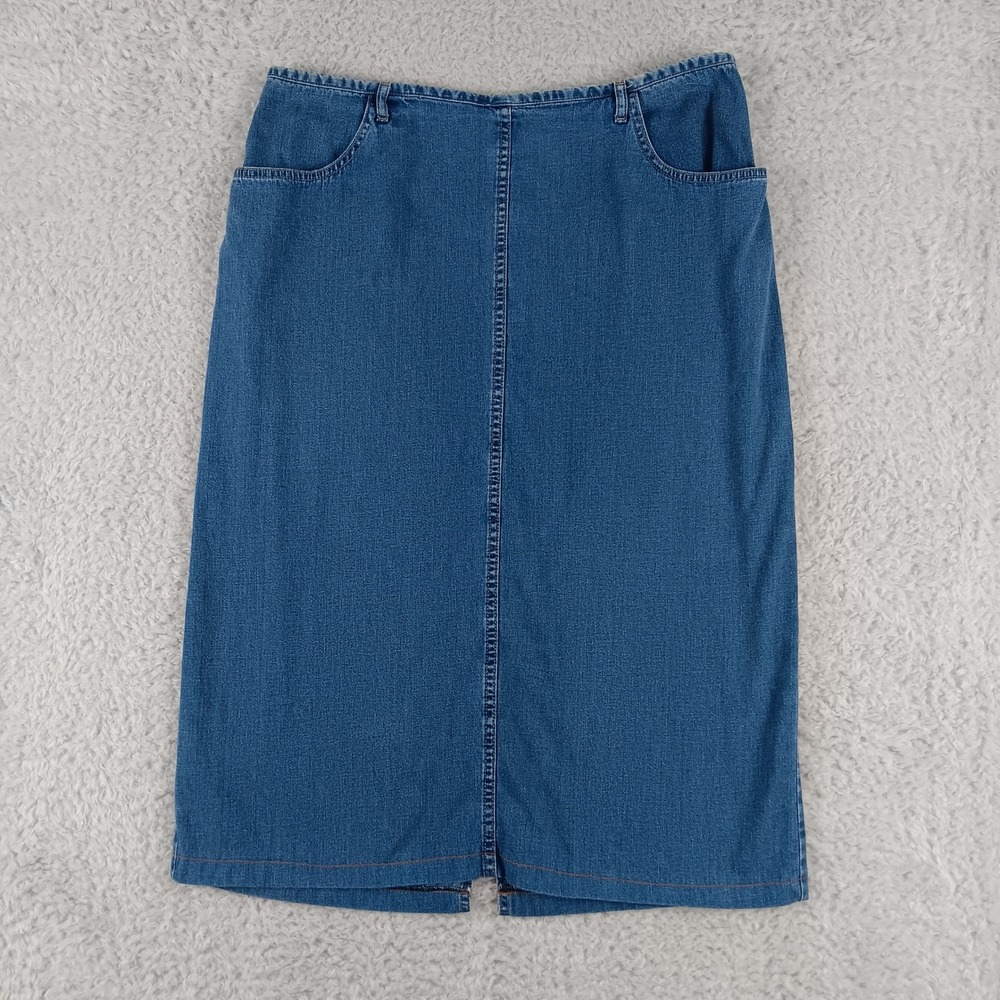 Old Navy Blue Jeans Denim Midi Skirt Size 16 Medium Wash Back Slit Straight